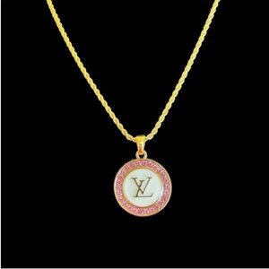 Beautiful Louis Vuitton Pink Rhinestones Charm Necklace